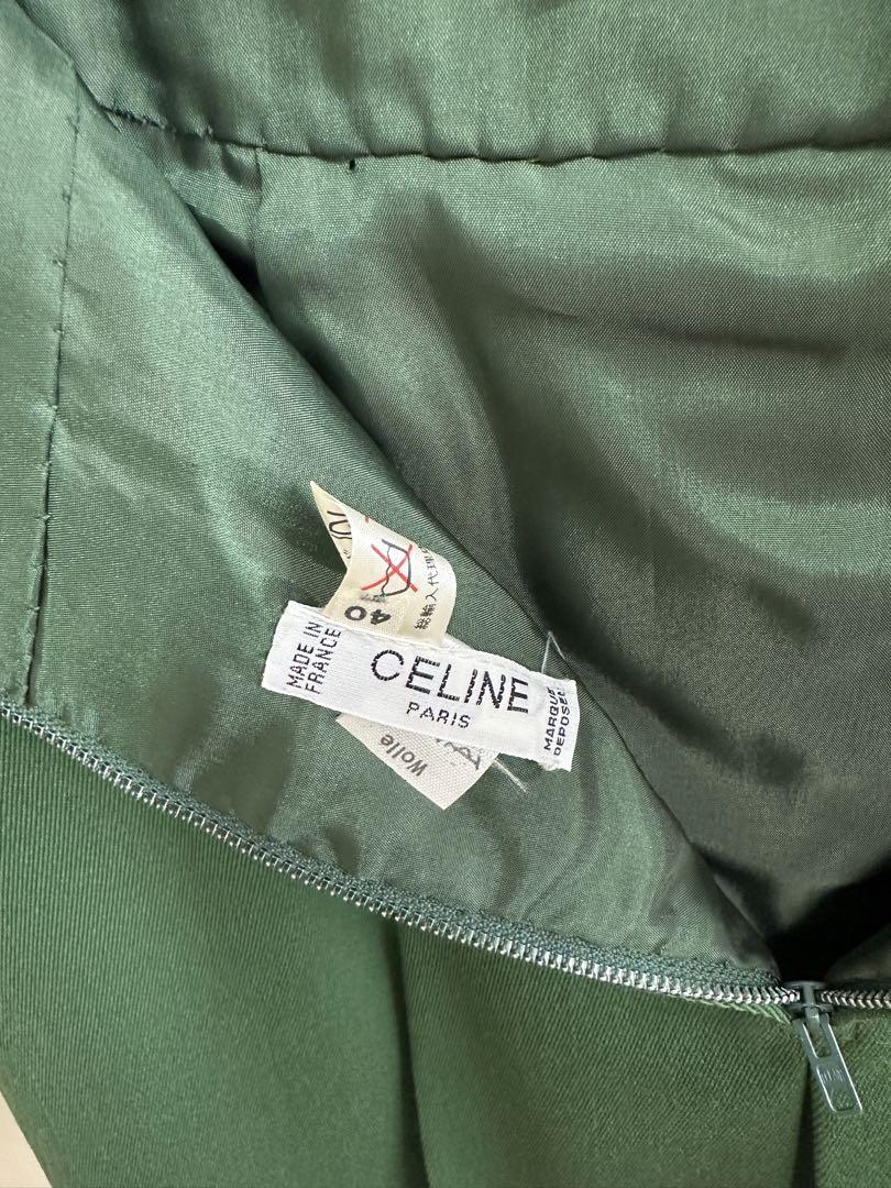 セリーヌ CELINE スカート ロング ゴールド金具 レザー グリーン