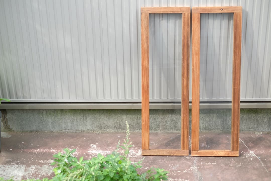 2枚セット アンティーク 建具 ガラス 木製枠 古建具 レトロVINTAGE