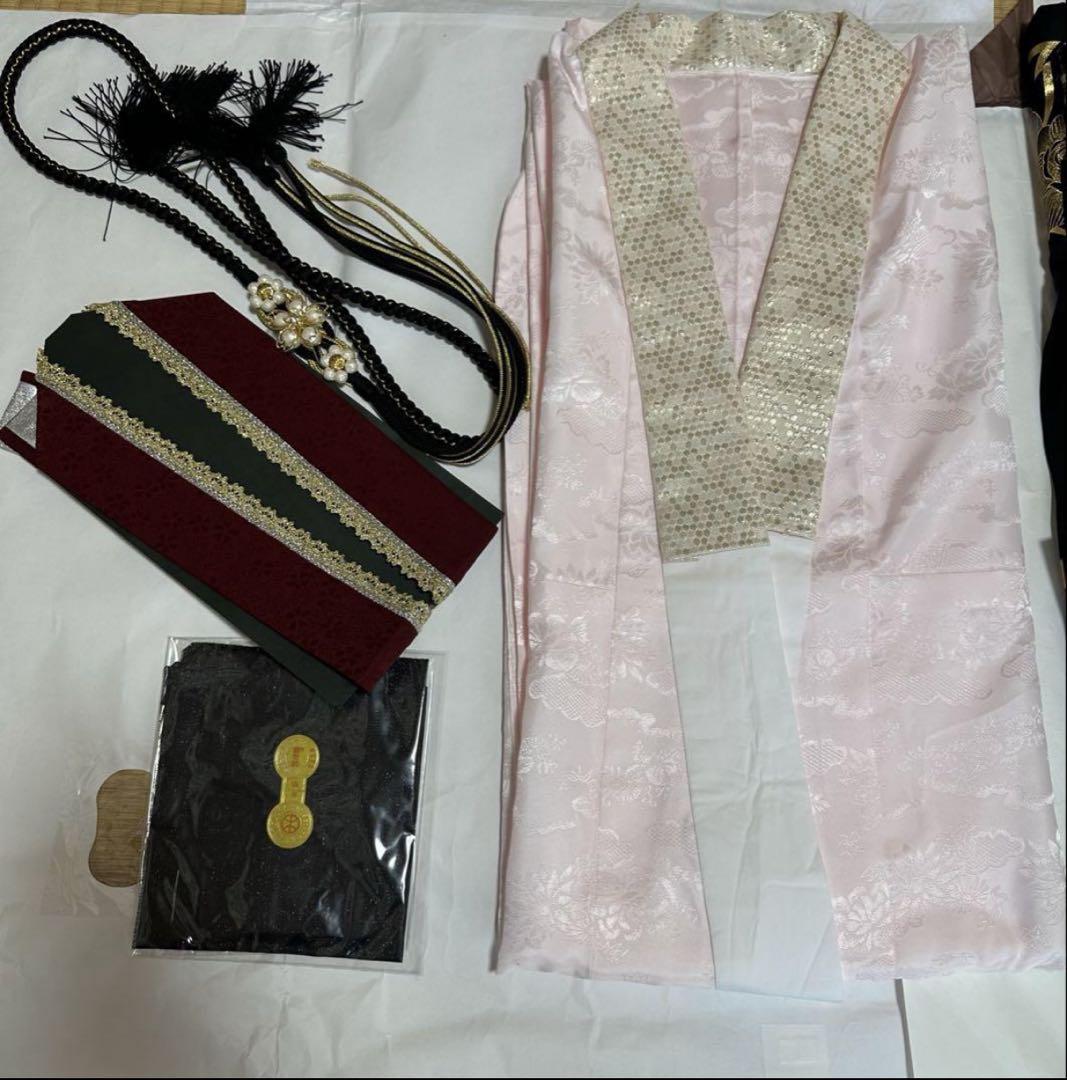 【美品】振袖セット　花柄刺繍 黒　成人式　振袖　帯　ゴールド