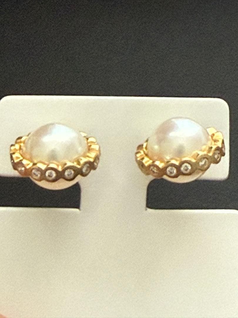 K18 アコヤ8mm up✖️2ダイアモンド入りピアス0.15 0.15