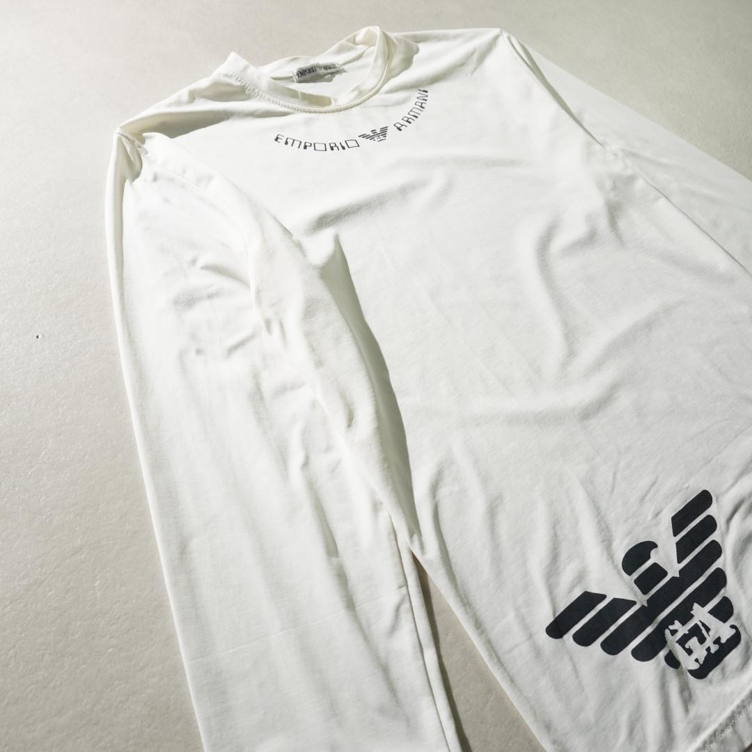 EMPORIO ARMANI ロゴプリント ロンT ホワイト/PW90