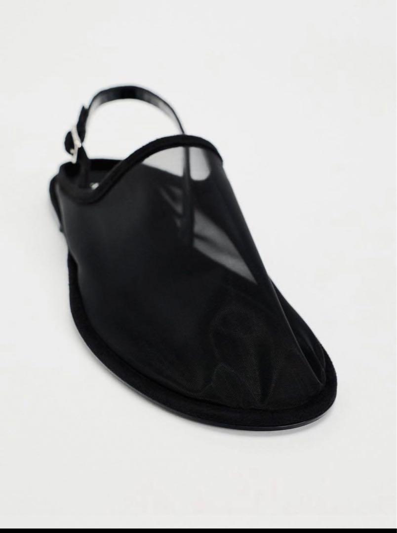 新品 ZARA メッシュ ミュール 40 26cm フラット サンダル 黒