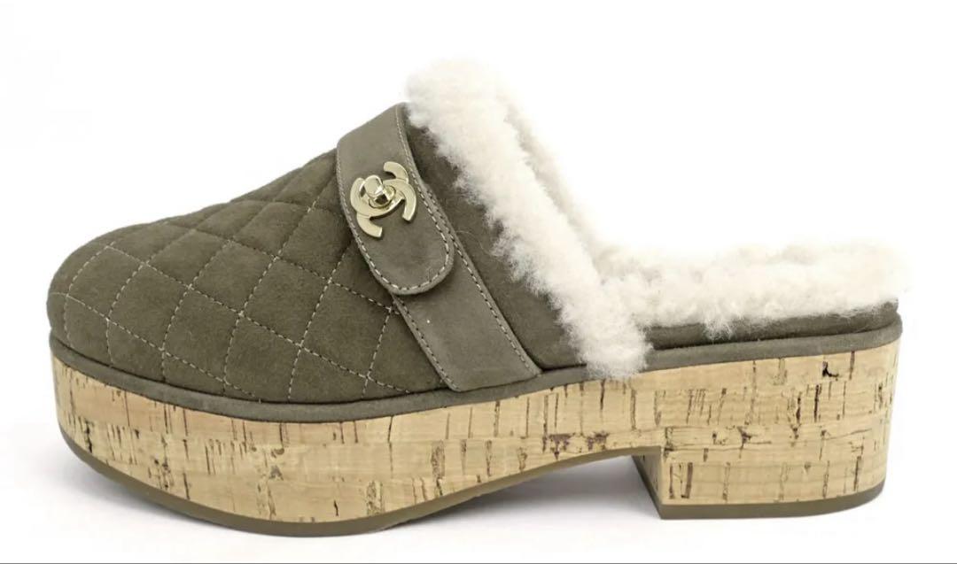 CHANEL クロッグサンダル オリーブグリーン