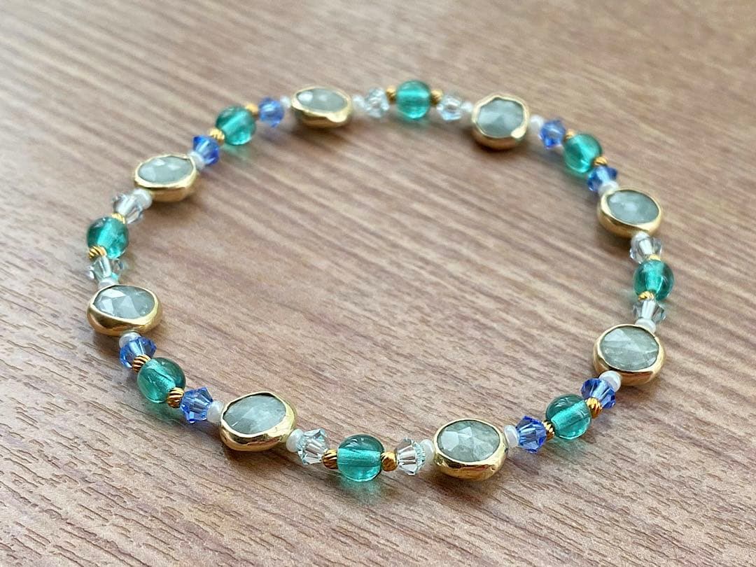 ビーズブレスレットNo.106 アクアマリン シルバー925 ヴィンテージビーズ