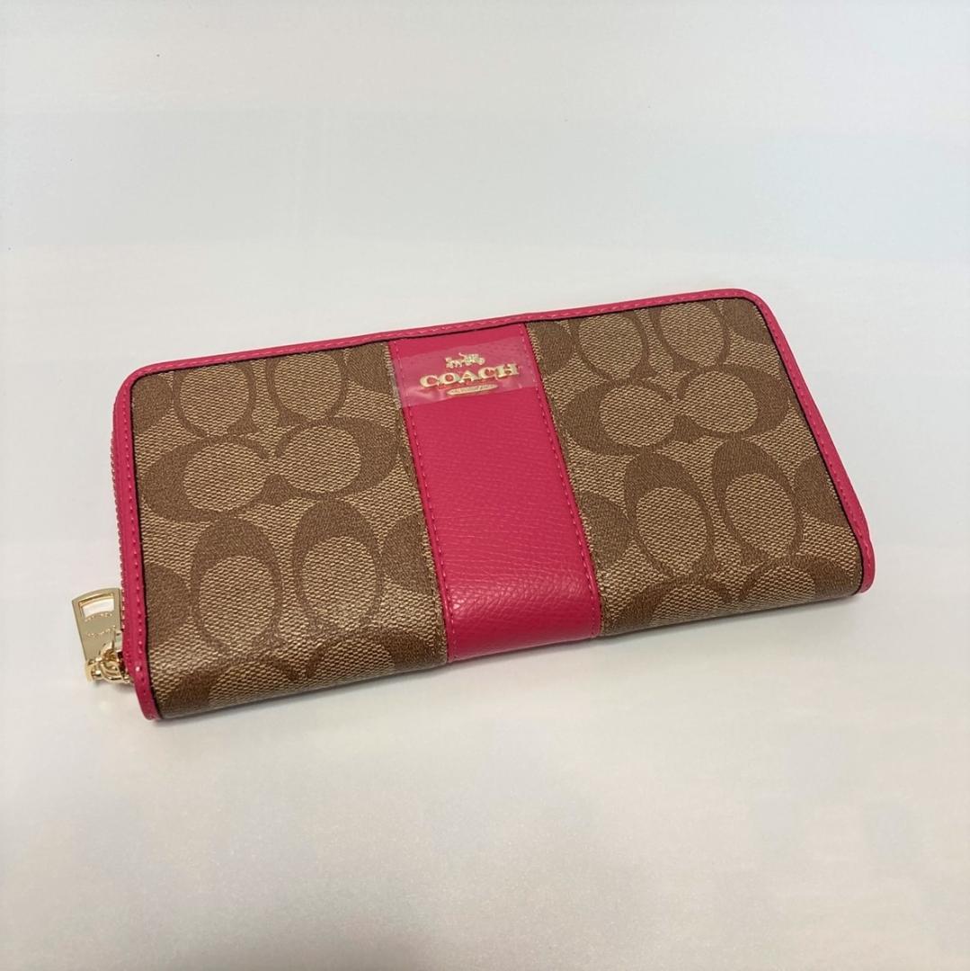 ☆新品☆ 【コーチ】 長財布 カーキ ピンク ダリア 52859 シグネチャー