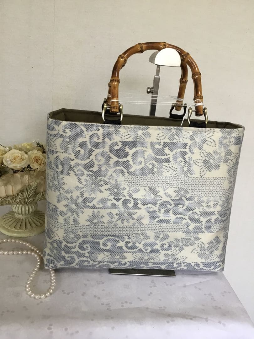 花ぷらら・大島紬・トートバッグ・ハンドメイド・(唐草)