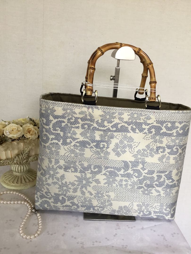 花ぷらら・大島紬・トートバッグ・ハンドメイド・(唐草)