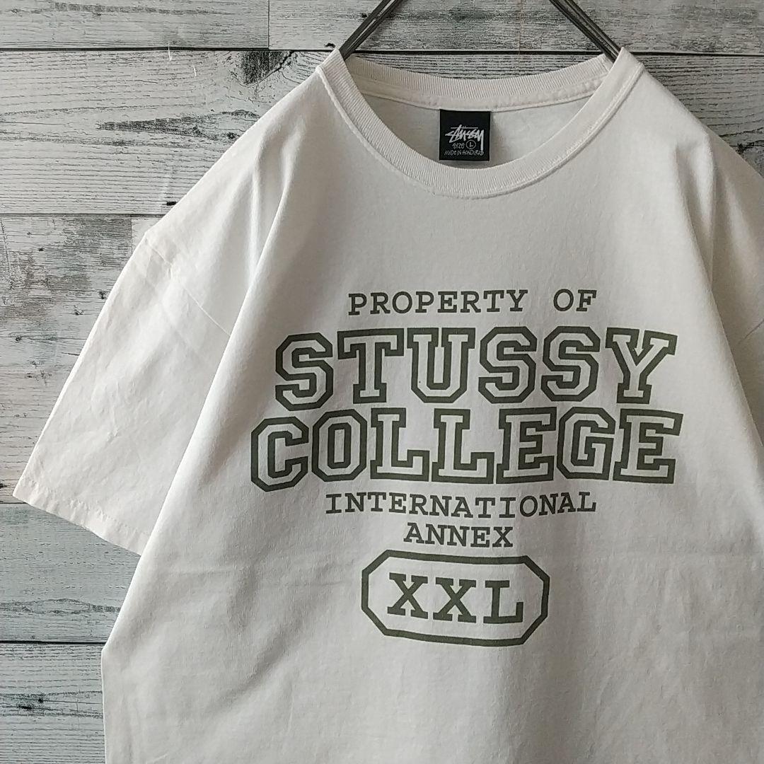 人気☆ステューシー センターロゴ カレッジ Tシャツ L ホワイト