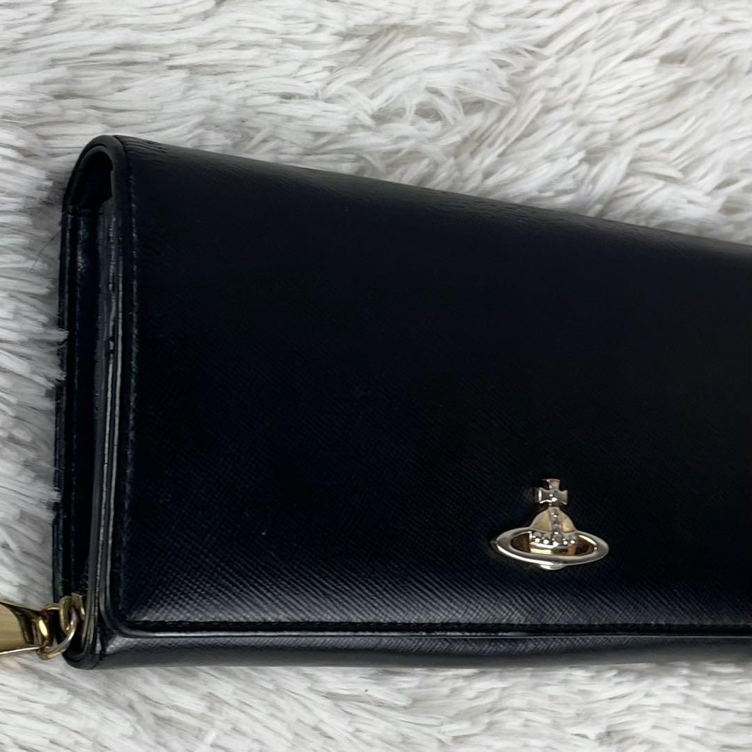 極美品 ヴィヴィアンウエストウッド レザー 長財布 ステッチ オーブ ブラック
