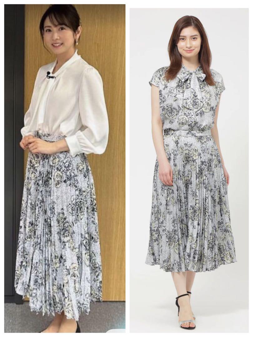 ポール・スチュアート■高島彩着・ドット&ラインフラワープリーツスカート■5.2万
