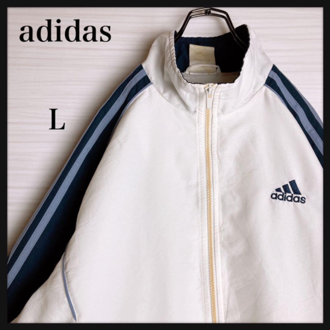 希少☆アディダス☆adidas☆ハーフジップ☆ジャージ☆L☆刺繍☆夏も アウトレット最安価格 パーカー ストライプ 刺繍ロゴ ビッグシルエット ☆希少☆adidas パーカー