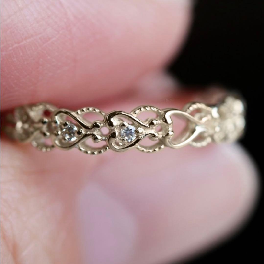 cui-cui ほぼ未使用 K10 YG ダイヤモンド レース 透かし リング cui-cui ほぼ未使用 K10 YG ダイヤモンド レース 透かし リング