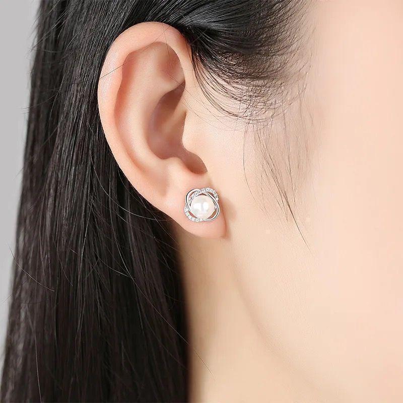 028Ar【気品】ピアス　幾何学　円弧　交差　淡水パール　ダイヤ　S925　銀 028Ar【気品】ピアス 幾何学 弧 交差 淡水パール ダイヤ S925 銀