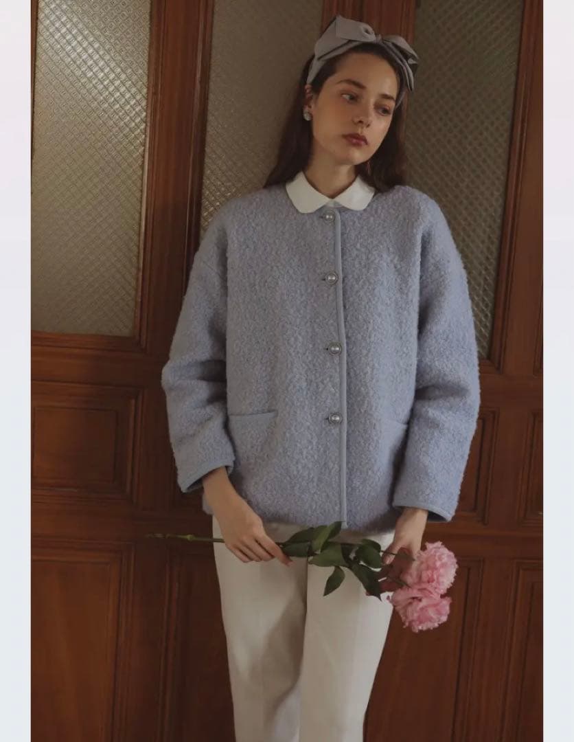 unminou ブークレノーカラージャケット アンミヌ unminou♡ ブークレノーカラージャケット(PINK)