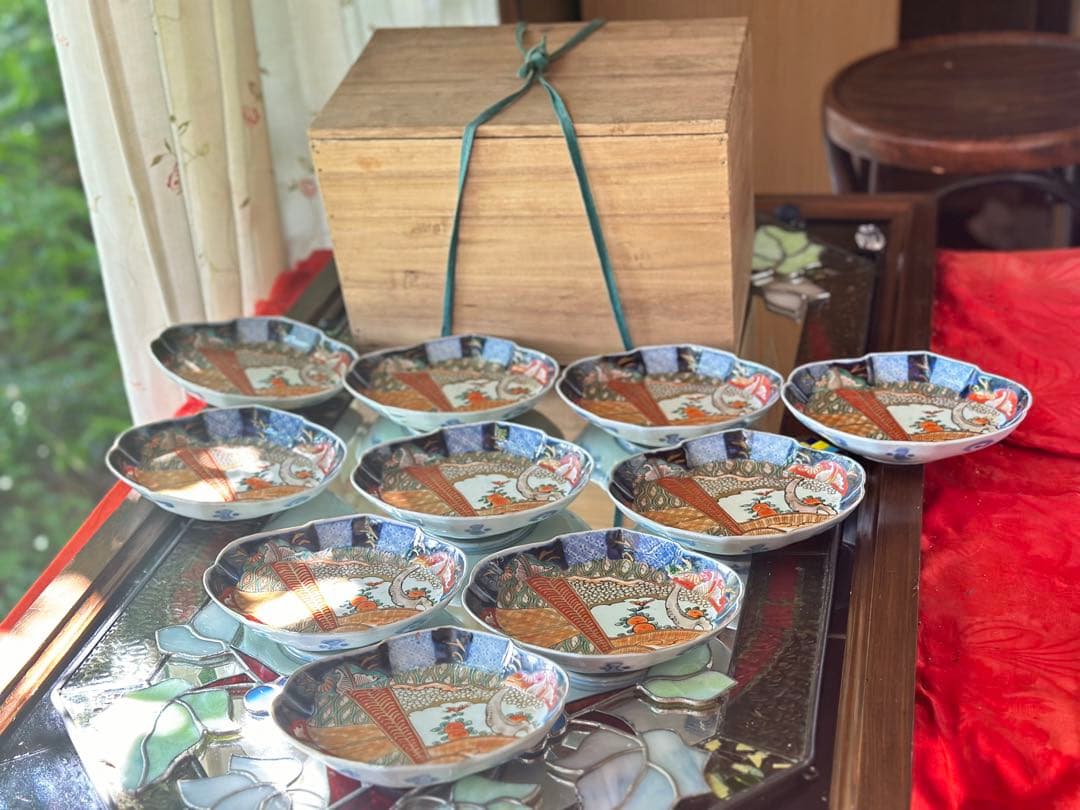 2203様感謝‼️四季にうるわし‼️伊万里錦手若松＆橙＆ふきよせ　兜菱形刺身皿5客 2203様感謝‼️四季にうるわし‼️伊万里錦手若松＆橙＆ふきよせ 兜菱形