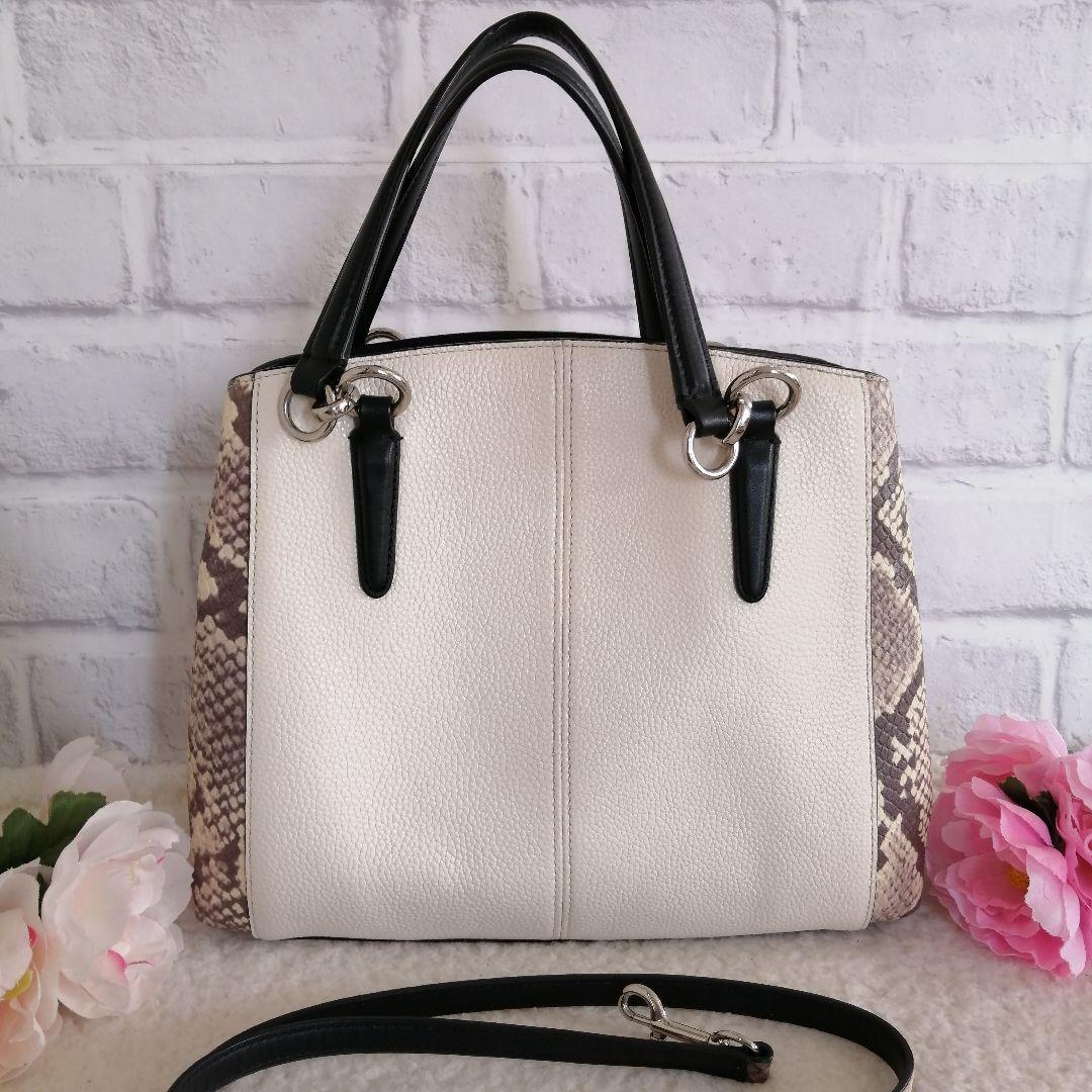 在庫HOT 美品♥COACH アイボリー パイソン VPMOp-m99547980864 コーチ2way ショルダーバッグ 即納日本製