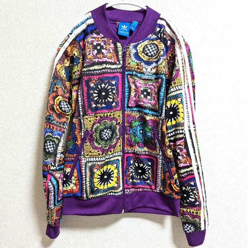 人気　総柄 アディダスオリジナルス トラックジャケット デカロゴ ジャージ 紫