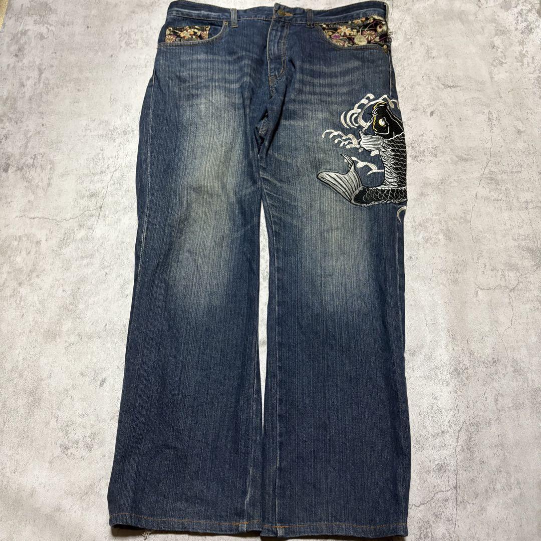 00s japanese denim jeans 和柄　y2k 00s 和柄 刺繍 鯉 japanese denim y2k - メルカリ