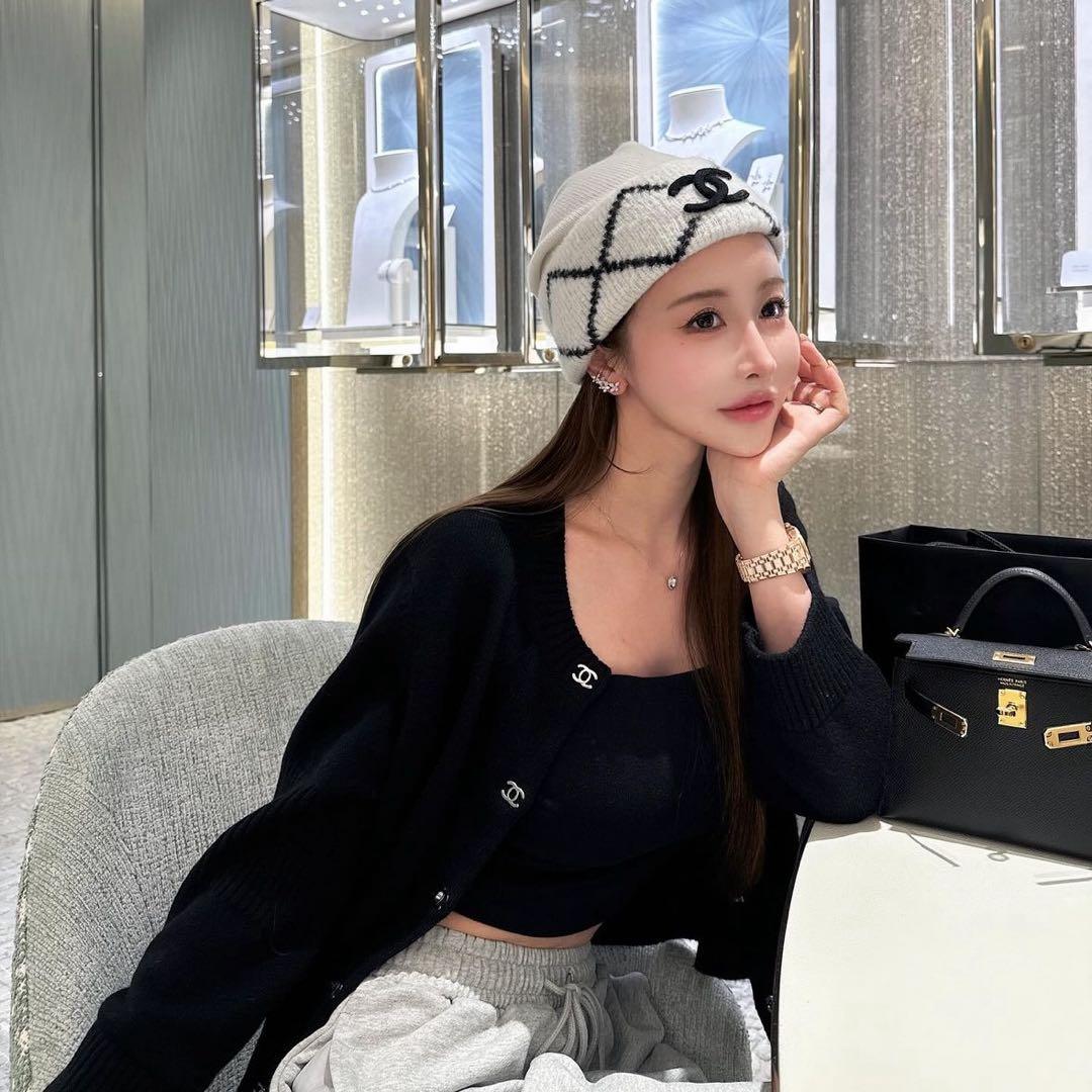 CHANELシャネル アーガイル柄ニット帽