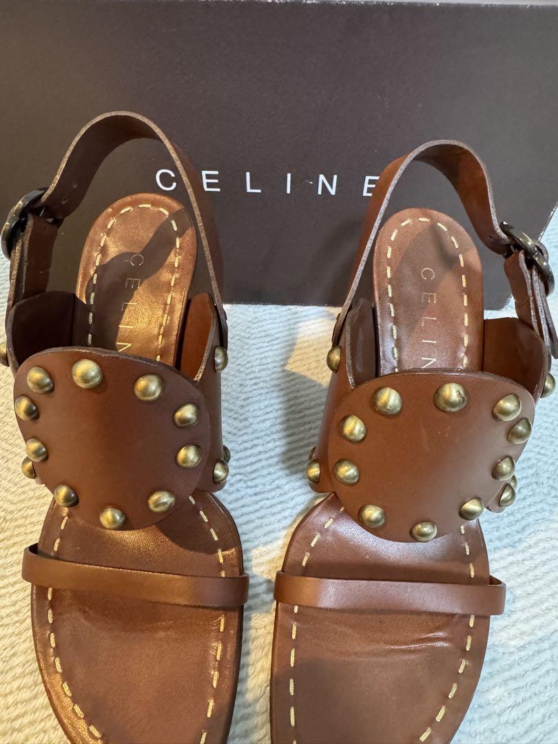 【最安値挑戦】 大人気CELINE ブラウン スタッズヒールミュール（サンダル） 靴