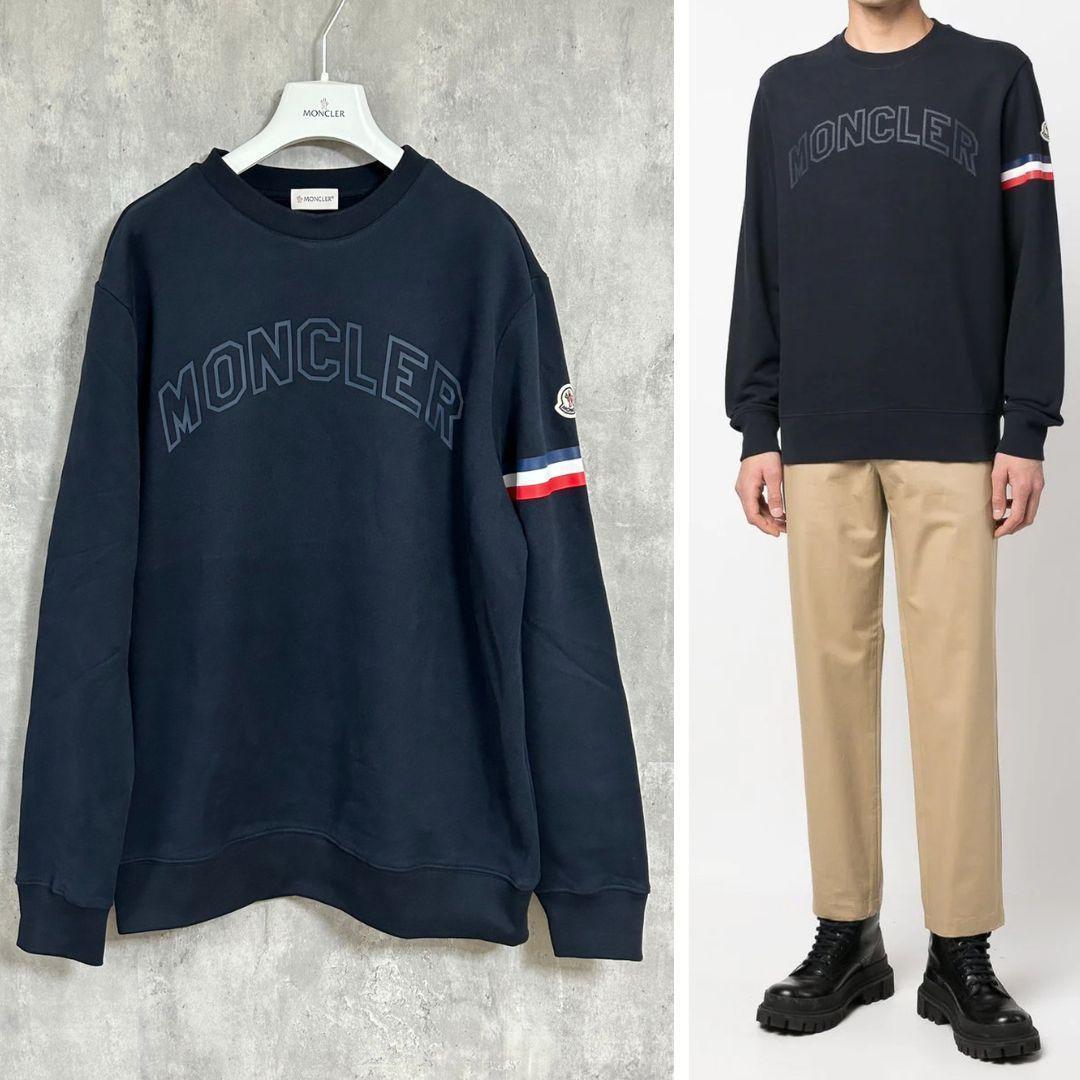 新品タグ付☆MONCLER トリコロールアクセント スウェット XXL ネイビー