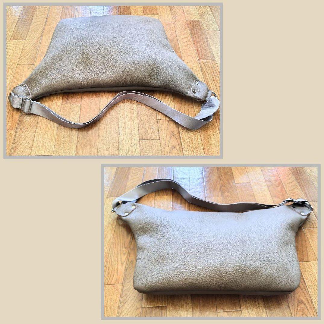ハンドメイド　本革　ボディ　シュリンク型押　特大　グレージュ　★新品／未使用品★