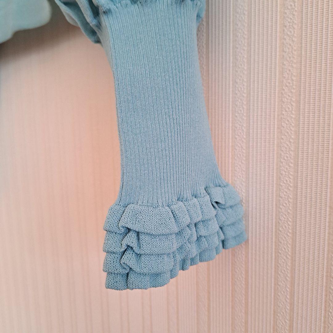 水色 レーヨンストレッチニットボレロ