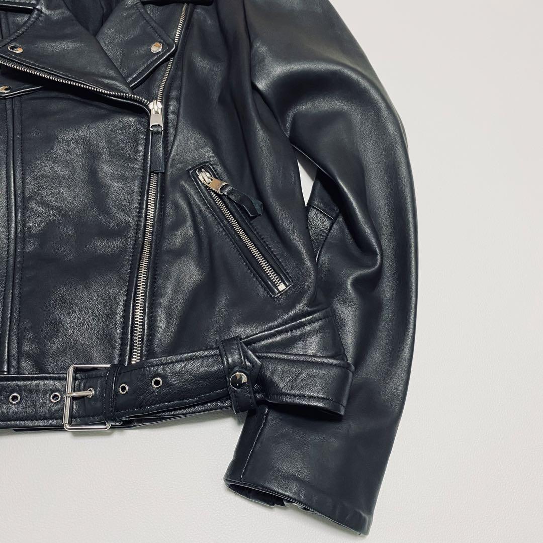 【良品】ZARA 本革　ダブルライダースジャケット　ラムレザー　ブラック　 L