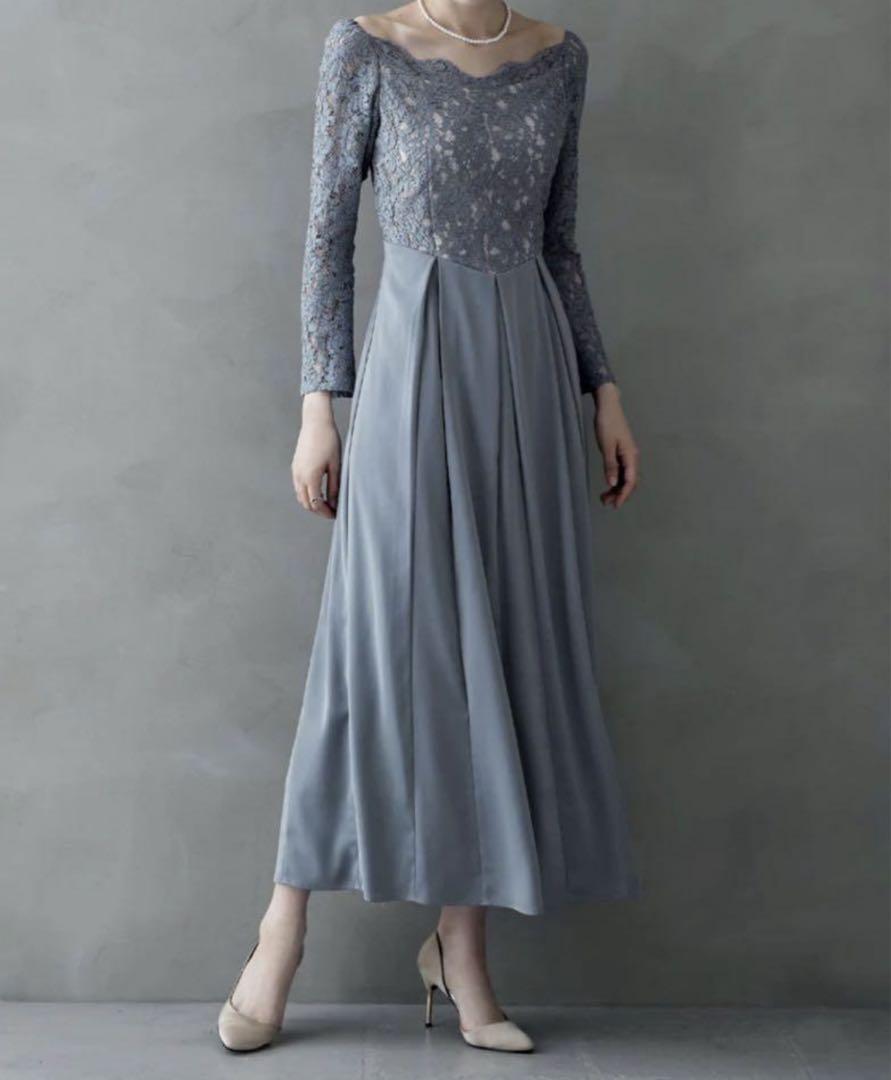 Ballerina neck scalloped lacedress ブルー