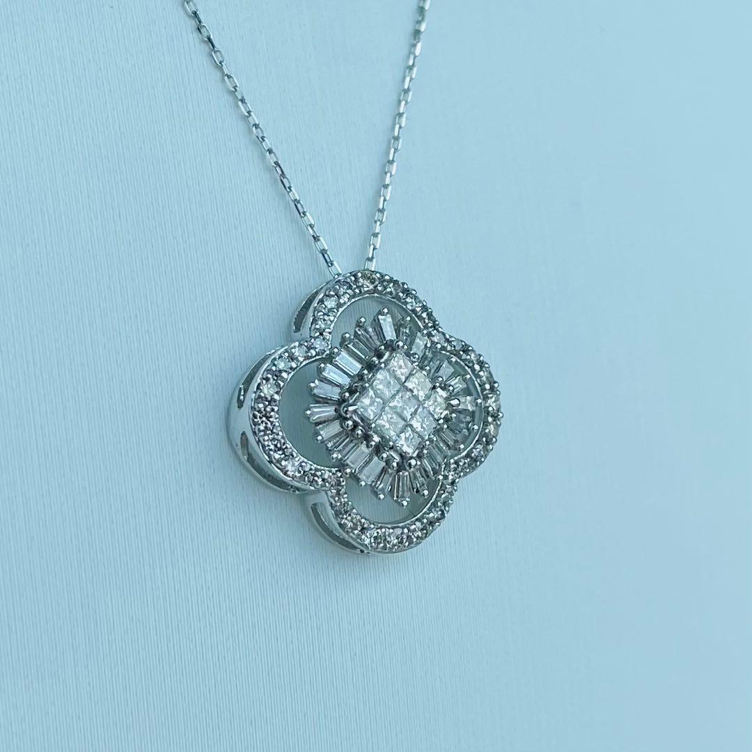 新品! K18WG 0.50ct ダイヤモンドネックレス プリンセス バケット 新品! K18WG 0.50ct ダイヤモンドネックレス プリンセス バケット