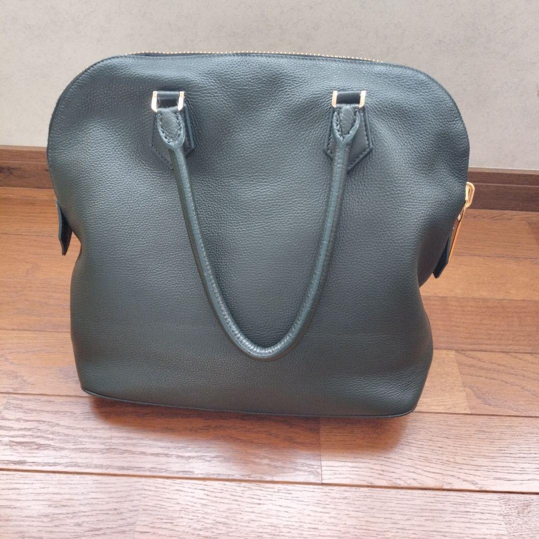 ナガタニ　ダークグリーン レザー ハンドバッグ