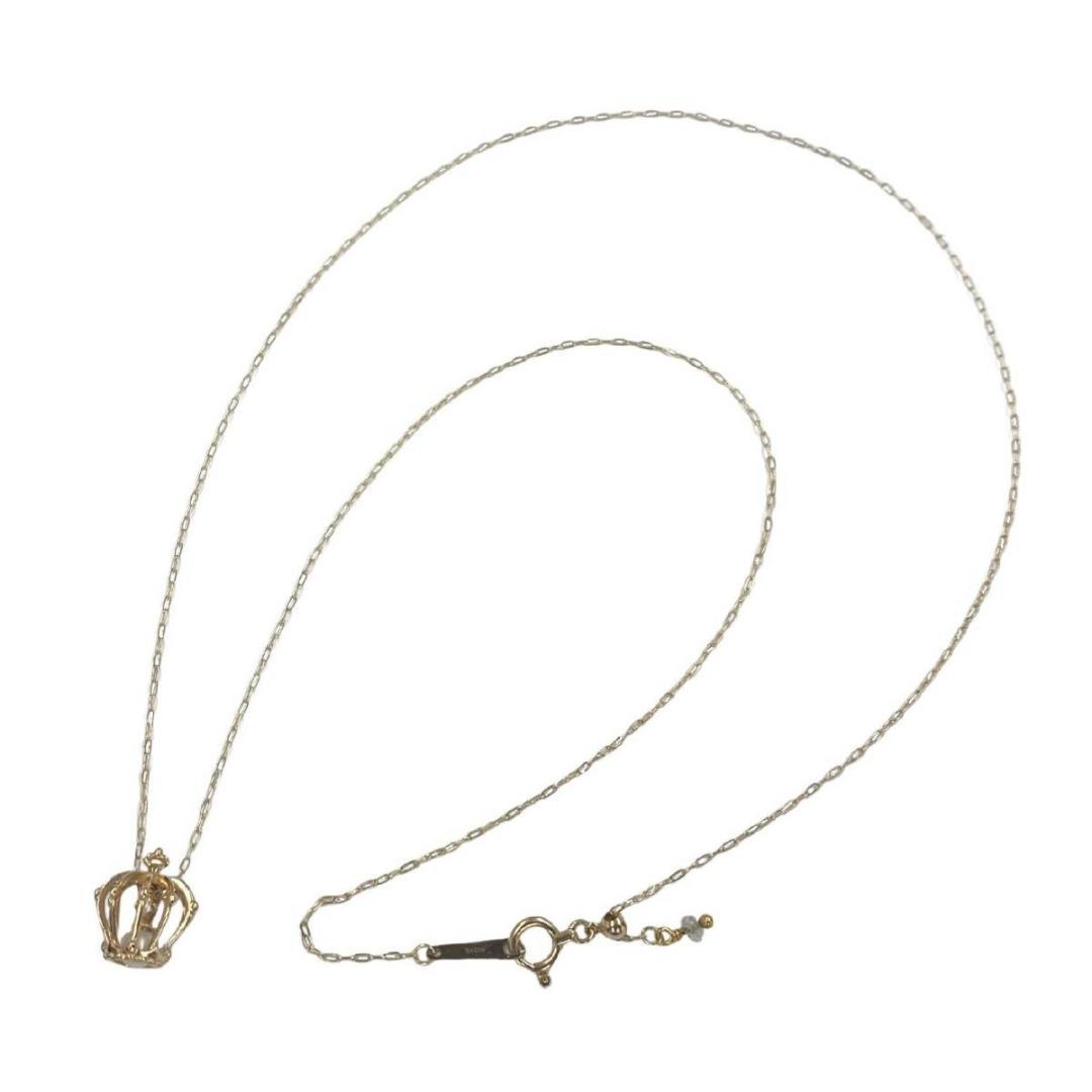 名作 NOJESS 美品 K10YG 1.2g ネックレス パールクラウン 1粒ダイヤ