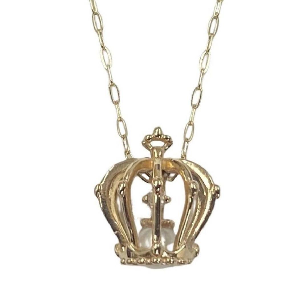 名作 NOJESS 美品 K10YG 1.2g ネックレス パールクラウン 1粒ダイヤ