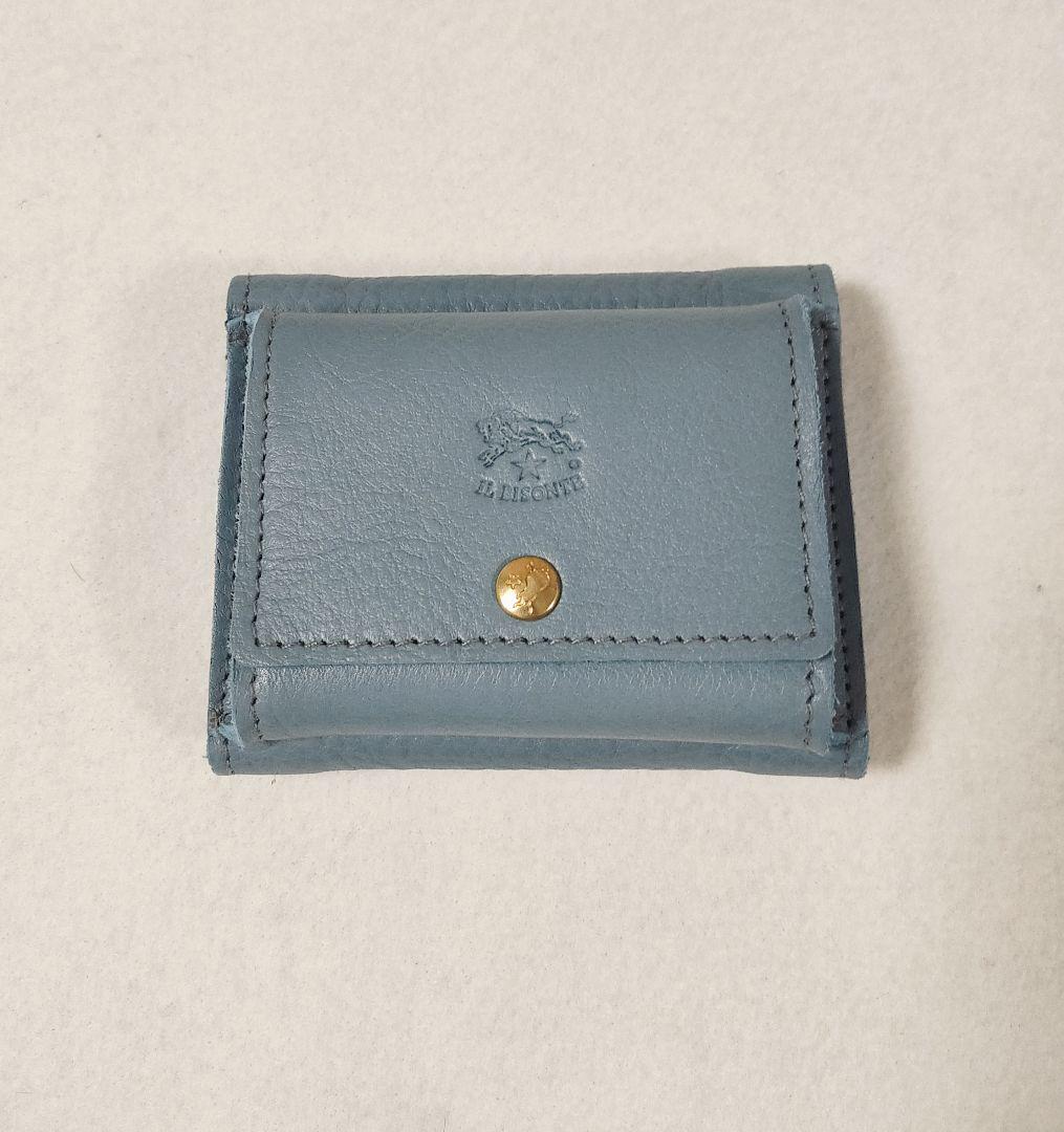 ざいますが 新品 軽量 三つ折り財布 くすみブルー RFreK-m99618487003 イルビゾンテ コンパクト カーフスキ