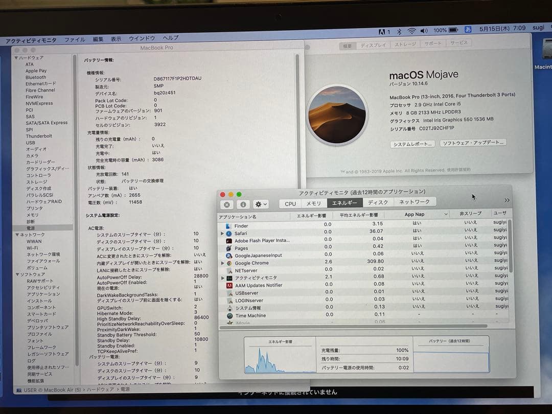 完動品: MacBook Pro 13インチ スペースグレー 充電器付き