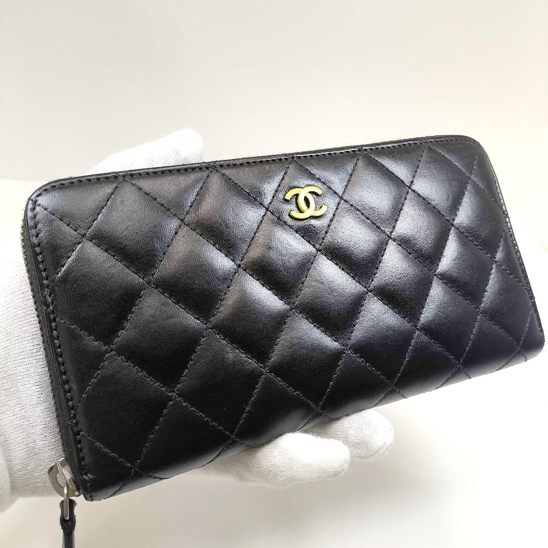 シャネル マトラッセ ラウンドジップ 長財布 ファスナー ブラック CHANEL