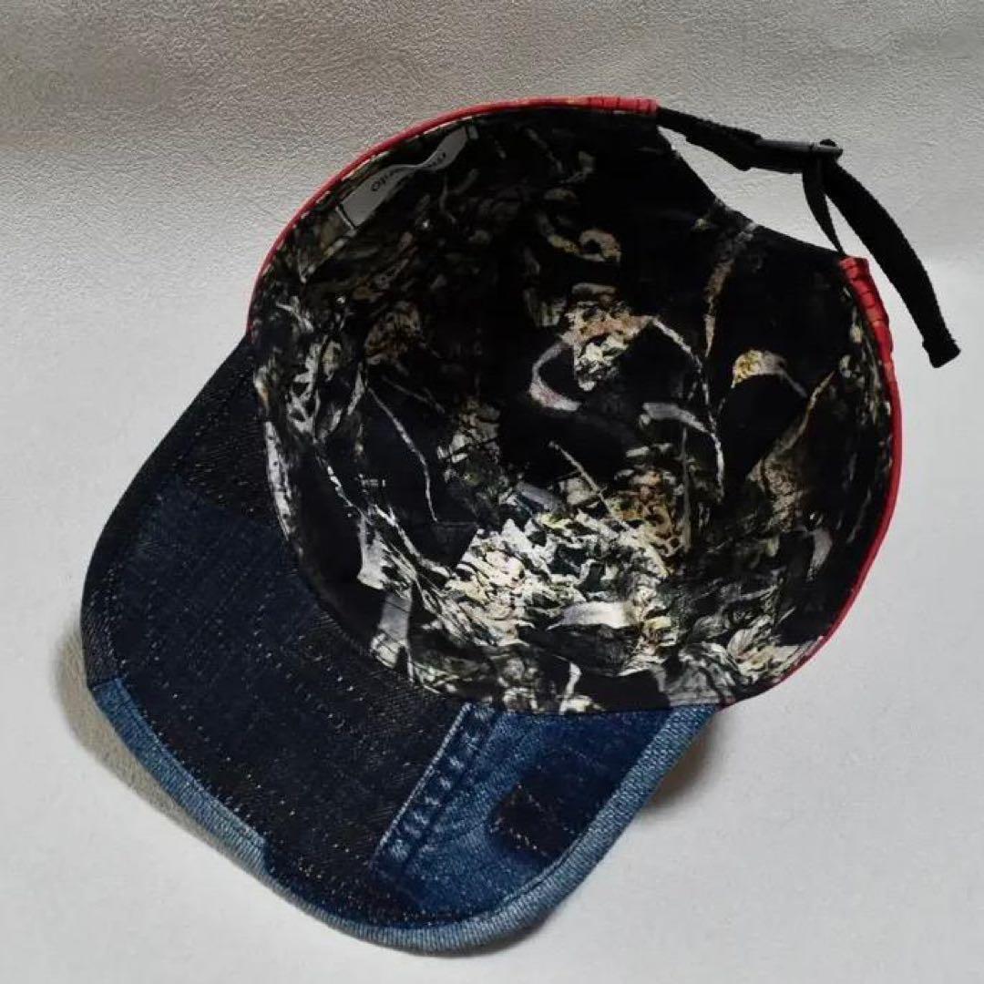 一点物　アップサイクル　着物　デニム　ジェットキャップ　和柄　赤　青　個性派 一点物 アップサイクル 着物 デニム ジェットキャップ 和柄 赤 青 個性