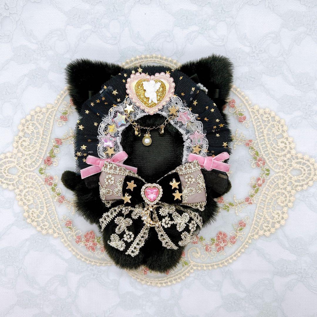 【24時間以内発送】10~12cmぬい服　おやすみねこちゃん　ブラック×ぴんく