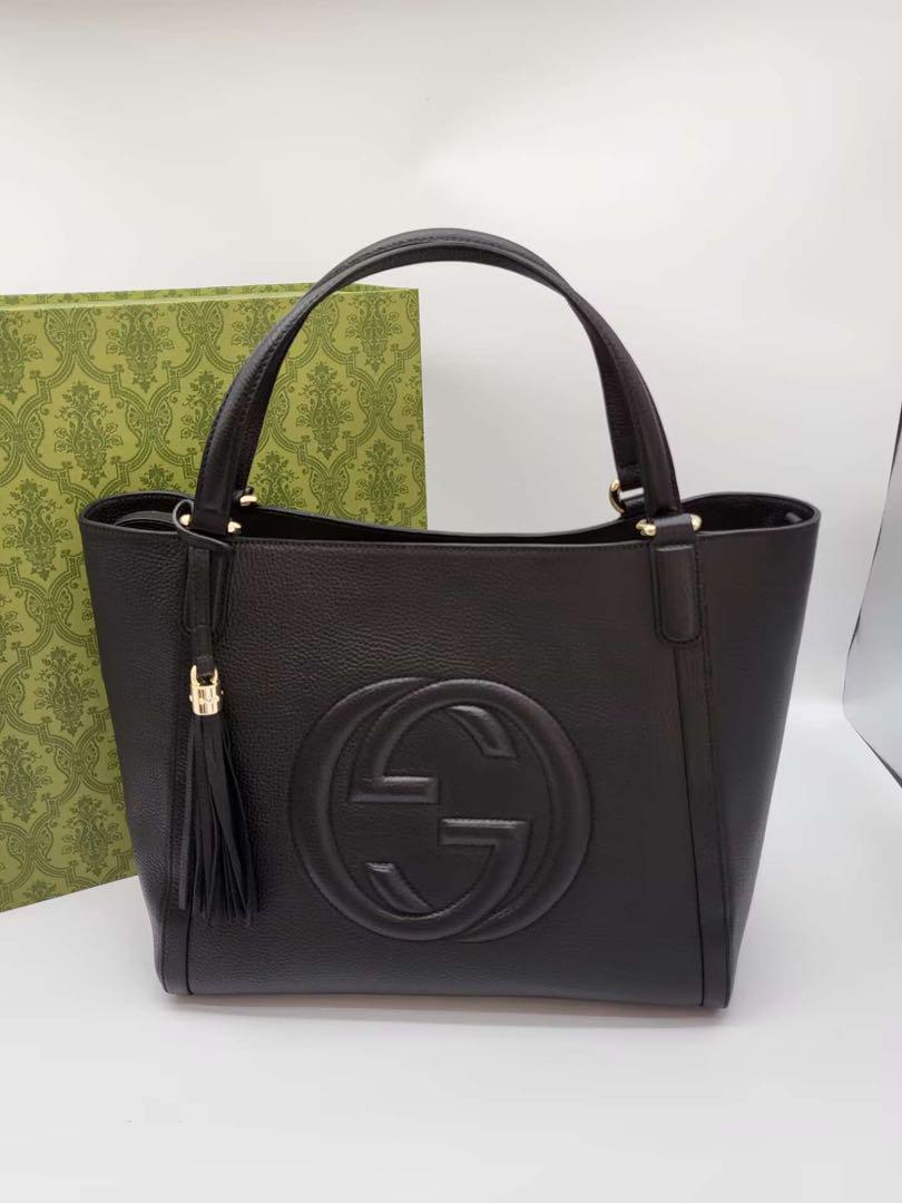 Gucci 黒 レザー ハンドバッグ タッセル付き