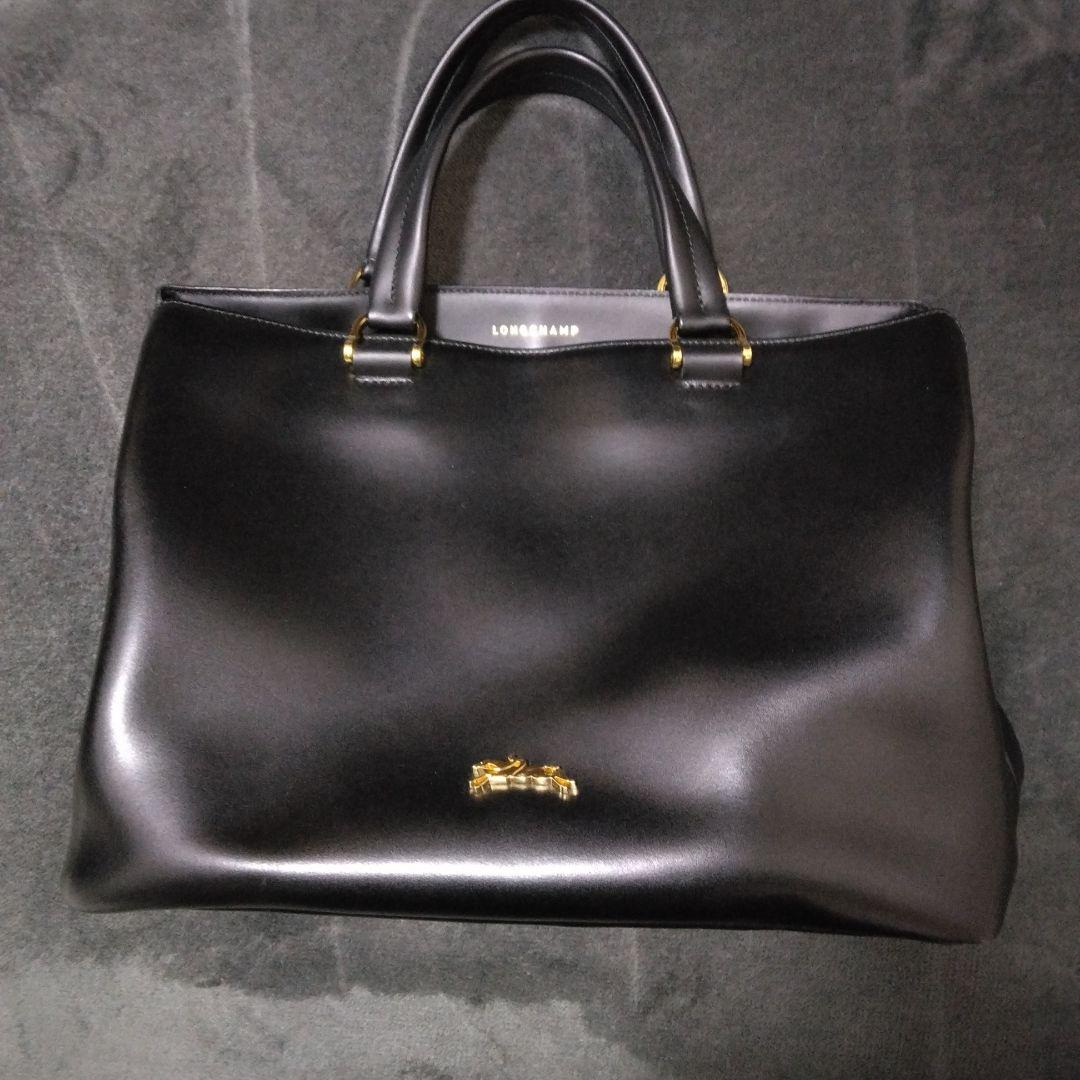 Longchamp ロンシャン オノレ　ハンドバッグ　通勤　A4収納　黒　レザー LONGCHAMP ブラックレザーハンドバッグ ロンシャンオノレトート