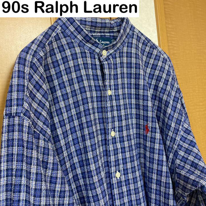 売り出しアウトレット 90s Polo Ralph Lauren シャツ ノーカラーシャツ 古着 刺繍 売り出しアウトレット 90s Polo Ralph Lauren シャツ ノーカラーシャツ 古着 刺繍