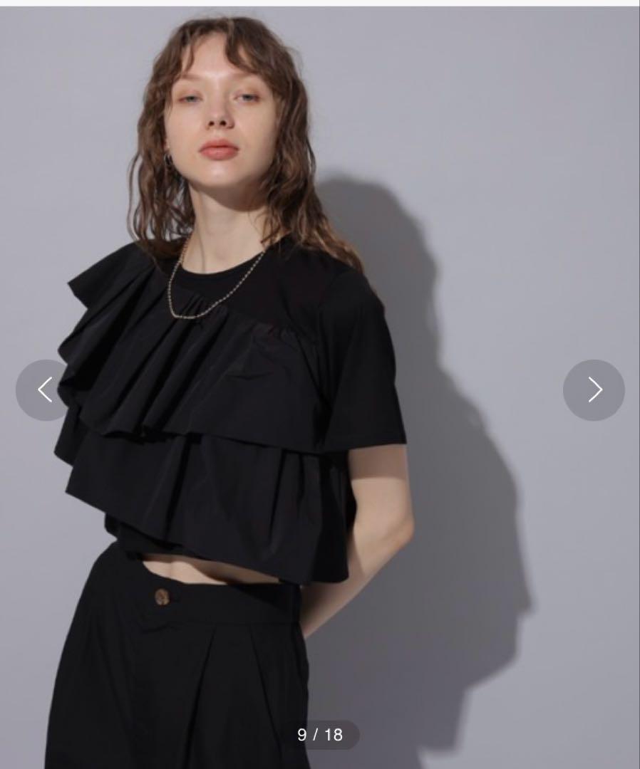 CADUNE アシメラッフルクロップドＴシャツ フリルトップス