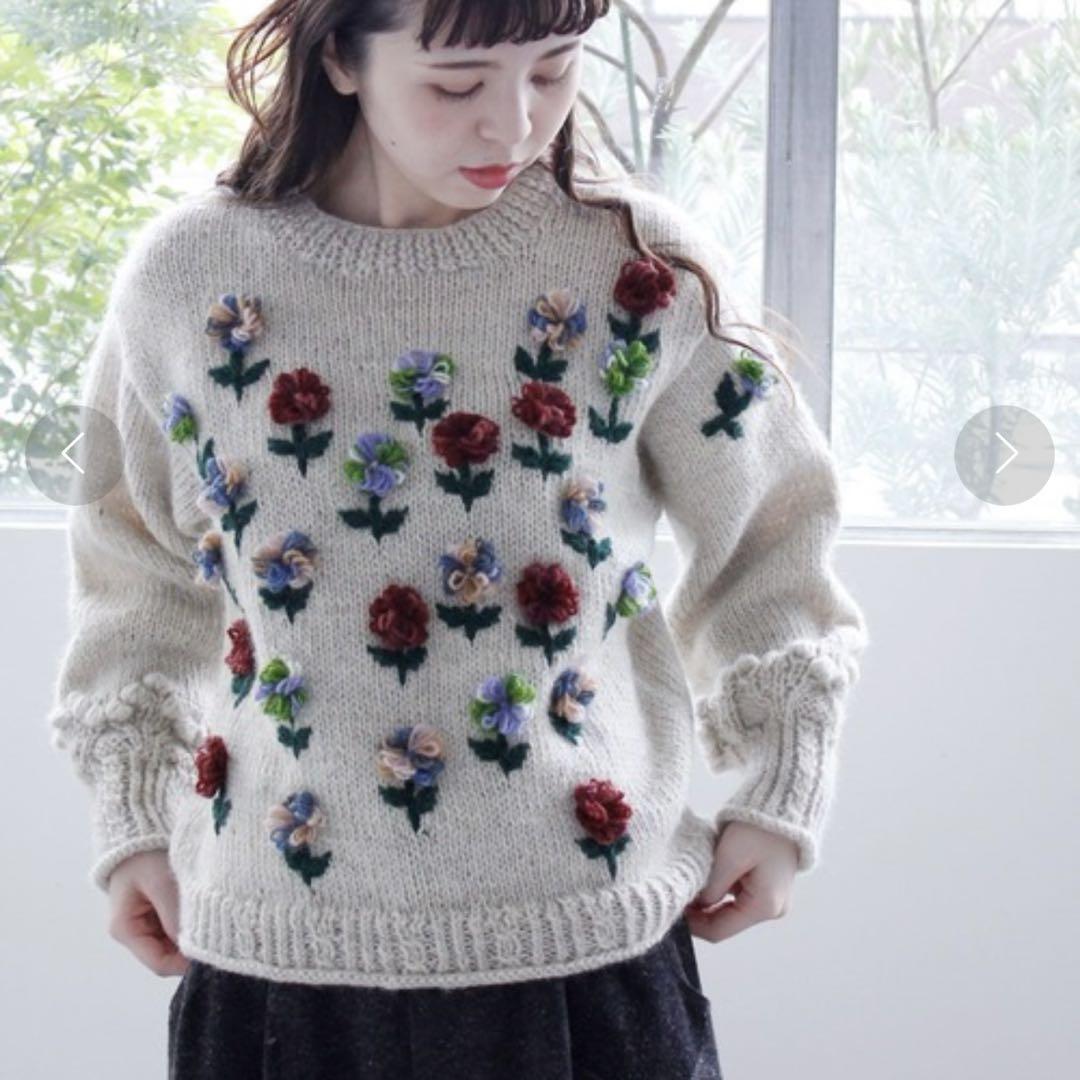 latelier du savon お花刺繍ネパールハンドニット - トップス