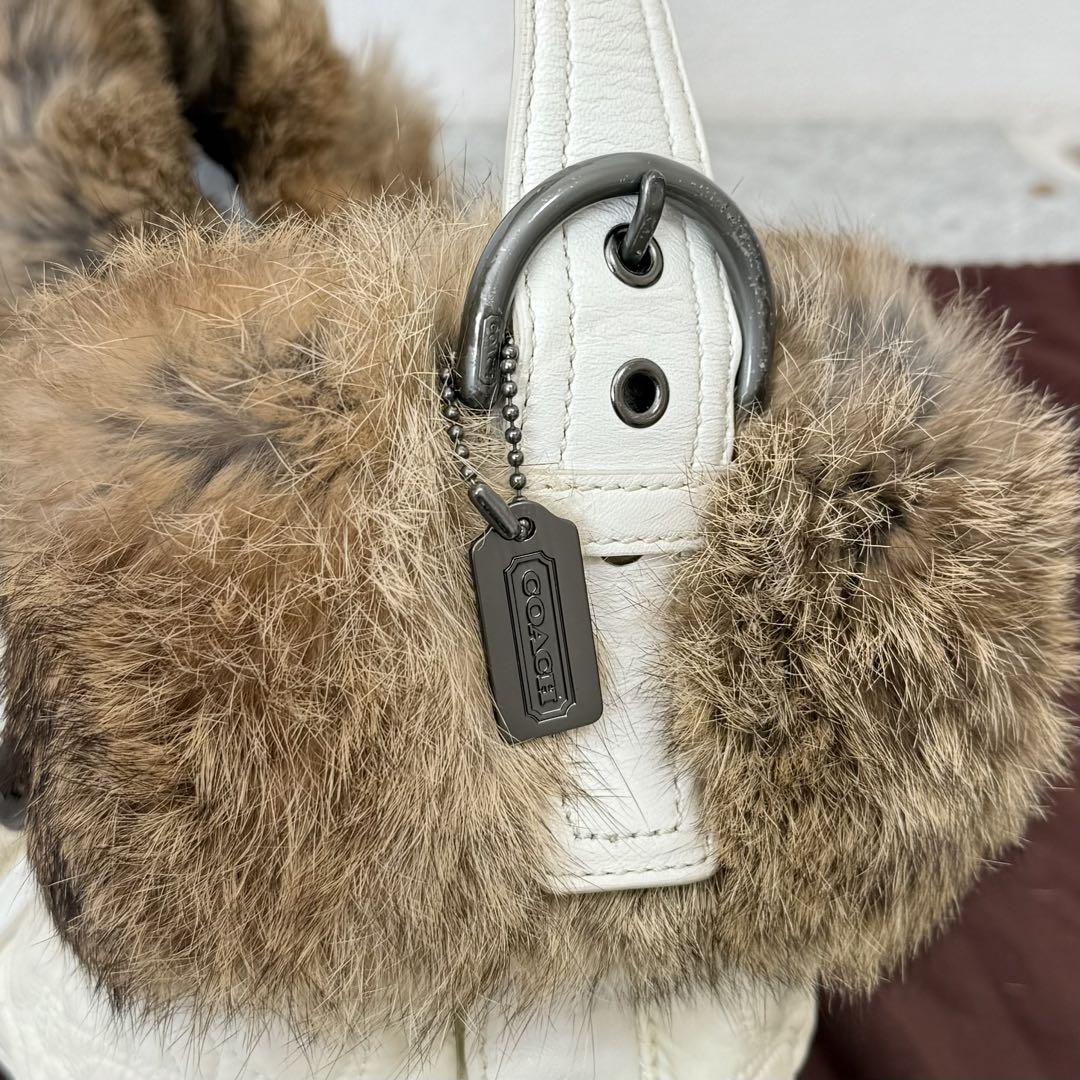 Coach Ivory Rabbit Fur Quilted Purse