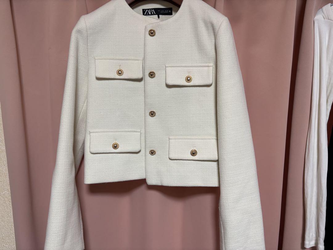 ZARA ノーカラージャケット アイボリー S