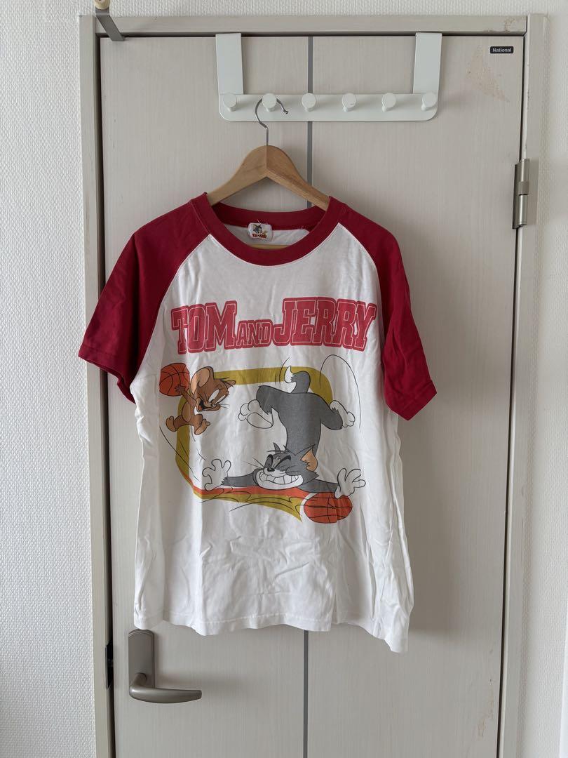 トムとジェリー ラグランTシャツ ホワイト/レッド 古着
