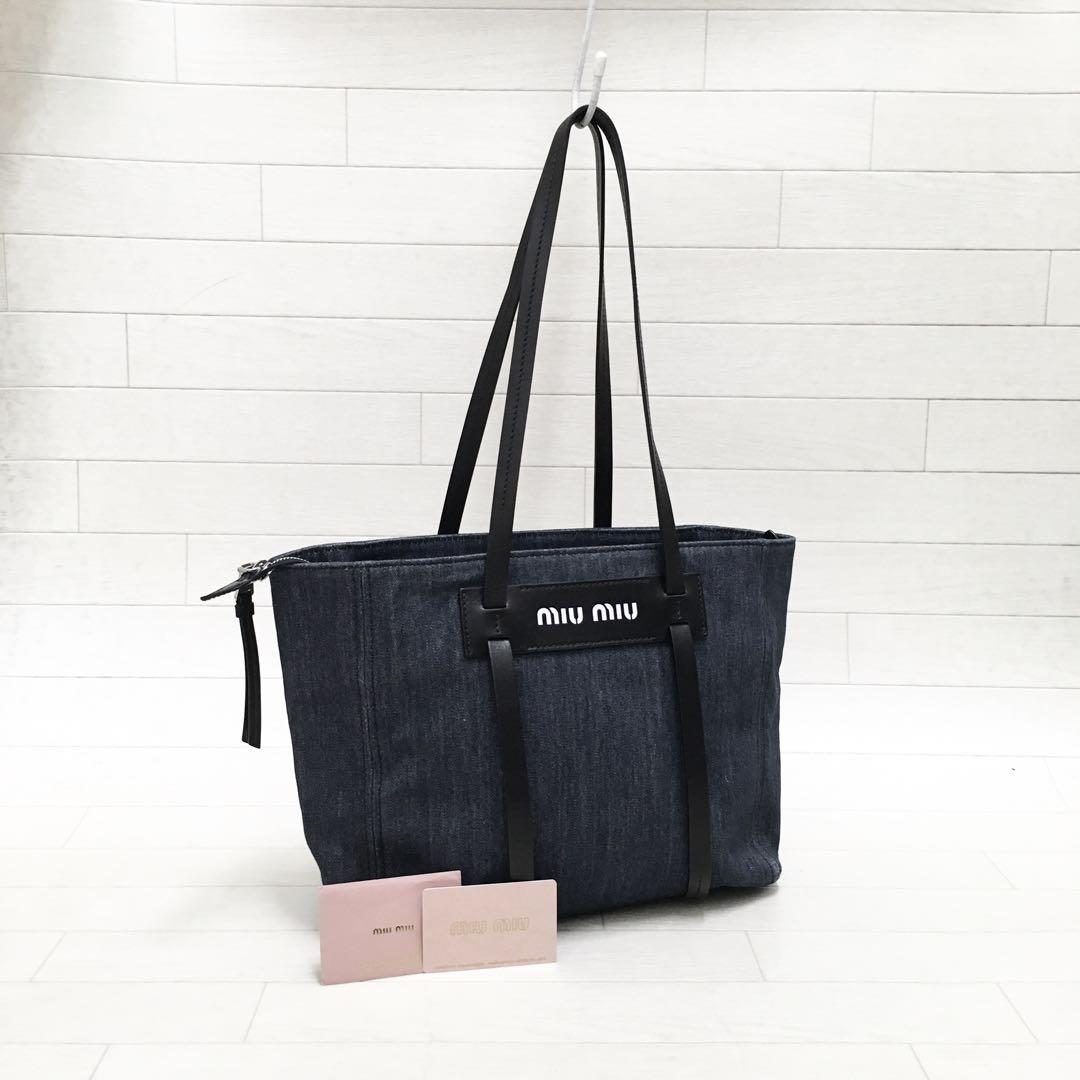 miumiu デニムロゴトート ☆美品・ギャランティ付☆Miu Miu VITELLOロゴモチーフ デニム