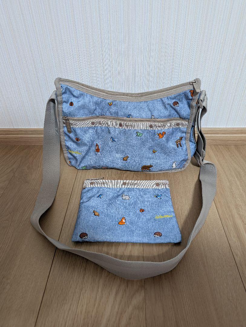 レスポートサック　ショルダーバッグ　アニマルズ　動物　ウェイクアップ　刺繍