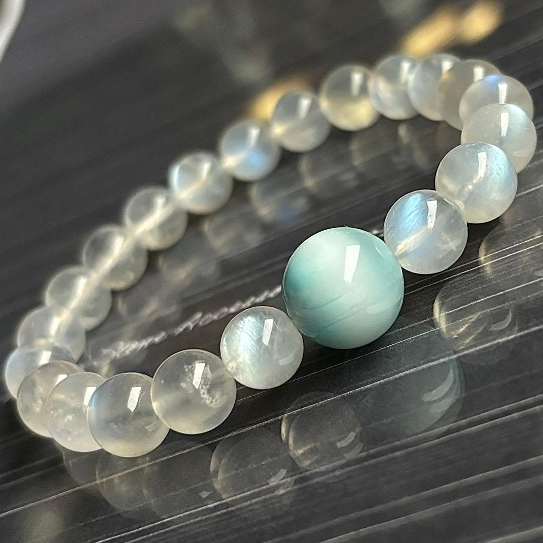 ドミニカ共和国 12mm ラリマー　天然石　デザインブレスレット　ムーンストーン 高品質ドミニカ共和国産 ラリマー 12mm ブレスレット