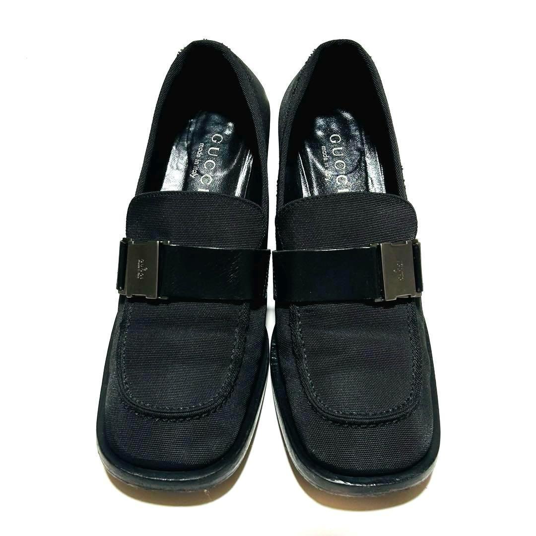 美品 グッチ GUCCI （37.5） スクエアトゥパンプス キャンバス 金具 美品 グッチ GUCCI （37.5） スクエアトゥパンプス キャンバス